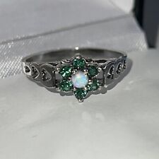 Sterling Silver Opal &  Emerald  Cluster Ring  Size S, used for sale  BIRMINGHAM
