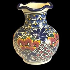 Jarrón de cerámica vintage Talavera Puebla México cerámica brote floral 4,5" con volantes segunda mano  Embacar hacia Mexico