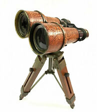 Binoculares antiguos de 6" telescopio de latón sobre mesa con soporte de trípode de madera náutico, usado segunda mano  Embacar hacia Argentina