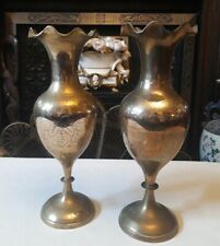 Set 2 Vintage  Etched Brass Ruffled Vases MADE IN INDIA  11  1/2” Tall for sale  Shipping to South Africa