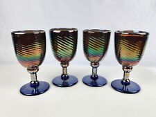 Rick Strini Studio Art Glass Set of 4 Iridescent Cobalt Blue Water Wine Goblet for sale  Shipping to South Africa