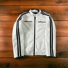 Used, Hard Edge Men's Faux Leather Black Stripe Motorcycle Jacket Cream White Medium M for sale  Shipping to South Africa