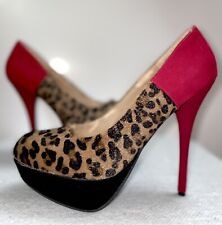 Talla 8 Bambú Colada 51/2" Tacón Alto Plataforma Zapatos Animal Estampado Leopardo + Rojo segunda mano  Embacar hacia Argentina