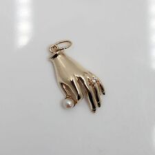 Interesante anillo de compromiso de oro amarillo de 14 K y colgante de mano perla segunda mano  Embacar hacia Mexico