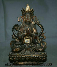 9.2" Old Tibet Crystal Painting 4 arms Chenrezig Avalokiteshvara Buddha Statue comprar usado  Enviando para Brazil