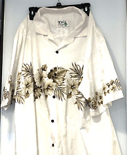 Excelente Camisa Masculina KY'S Hibisco Havaiano Marfim/Marrom Botão SS Tamanho 2XL EUA comprar usado  Enviando para Brazil