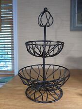 2 Tier Black Metal Fruit Vegetable Basket Organizer Stand 18" Tall for sale  Shipping to South Africa