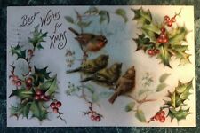 1908 Rare Antique German Xmas Postcard BEN FRANKLIN  ONE CENT Stamp 1c Birds for sale  Shipping to South Africa