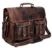 Bolsa de couro para laptop carteiro satchel vintage marrom couro desgastado 18" comprar usado  Enviando para Brazil