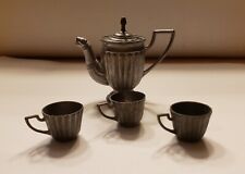 Antique Miniature Pewter Coffee Pot And 3 Cups, used for sale  North Andover