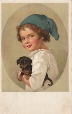 Boy holding a Dachshund Dog Puppy Old Postcard 1925 for sale  Shipping to South Africa
