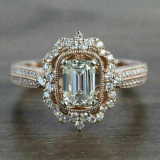 Vintage 3Ct Emerald Cut Moissanite Engagement Solitaire Ring 14K Rose Gold Over for sale  Shipping to South Africa