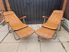 X2 Vintage Tan Leather Maule Marga Reclining Deck Chairs Used Condition  for sale  Shipping to South Africa