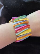 Wide Rainbow Colours Elastic Shell Bracelet for sale  YORK