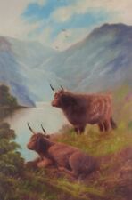 British artist. Oil on canvas. Scottish Highland cattle in landscape. for sale  Shipping to South Africa