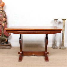 Oak Refectory Dining Table Solid Carved Trestle for sale  Shipping to South Africa