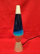 Lâmpada de lava base prata 14,5 polegadas com cera branca em líquido azul testada funcionando! comprar usado  Enviando para Brazil