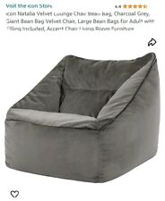 icon Natalia Velvet Lounge Chair Bean Bag, Charcoal Grey,Giant Bean Bag Velvet C, used for sale  Shipping to South Africa