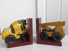 Wooden Resin Truck And Cement Mixer Childrens Book Ends for sale  Shipping to South Africa