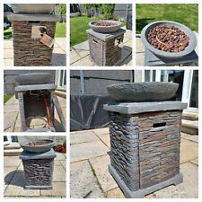 Used, Gas Fire Pit Stone Outdoor Garden Square Propane Patio Heater Lava Rocks & Cover for sale  LLANDUDNO