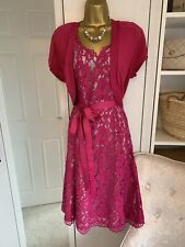 Jacques Vert Fushia Pink Lace Dress & Bolero Wedding Mother /Bride Groom UK 16 for sale  Shipping to South Africa