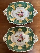 Conjunto de 2 porcelana inglesa antiga verde perfurado floral e design dourado 12”x8,5” comprar usado  Enviando para Brazil