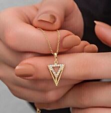 14k Yellow Gold Plated In Round Cut Simulated Diamond Women's triangle Pendant for sale  Shipping to South Africa