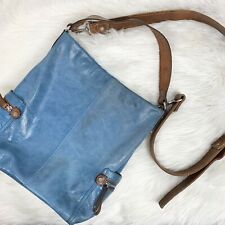 Anthropologie Tano Hobo Bag Purse Blue Brown Leather Shoulder Bag Slouch Snap til salgs  Frakt til Norway