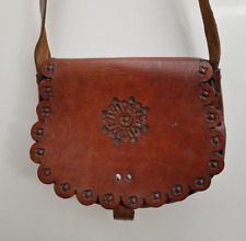 Vintage Etched Leather Shoulder Bag Scalloped Edge Saddle for sale  Shipping to South Africa
