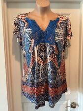 Top para mujer One World Live & Let Live talla 3x tribal boho relajado bordado segunda mano  Embacar hacia Argentina