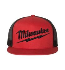 Boné de caminhoneiro Milwaukee Tools logotipo vermelho preto aba plana, usado comprar usado  Enviando para Brazil