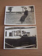 2 Vintage Photos Woman sitting in Old Car & Haystack for sale  Shipping to South Africa