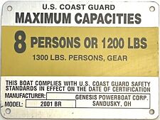 United Marine Boat Capacity Plate~Tag~8 Person or 1200/1300 Lbs~Bow Rider, used for sale  Shipping to South Africa