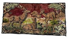 VINTAGE VELVET RUG HANGING WALL TAPESTRY, DEER IN WOODS -20x38 for sale  Shipping to South Africa