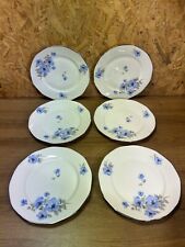 Conjunto De 6 Platos Porcelana Arte Deco , Blanca Flores Azul, Refleccion Plata segunda mano  Embacar hacia Argentina