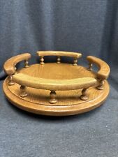 MCM Wood Lazy Susan Turntable Round Oak Spindle Rails Condiment Server 14” Vtg for sale  Shipping to South Africa