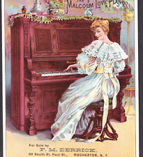 Malcom Love Piano 1890's F Derrick Music Store Rochester NY Victorian Trade Card for sale  Shipping to South Africa