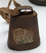 ANTIQUE PRIMITIVE FOLDED RIVETED METAL COW GOAT BELL PAPER LABEL 2 3/8" TALL for sale  Shipping to South Africa