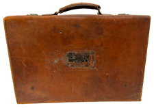 Vintage Brown Leather Trunk Suitcase Briefcase Old Antique Prop - C66T O670, used for sale  Shipping to South Africa