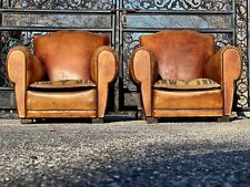 Par de sillas de club originales de cuero francés de la década de 1920 segunda mano  Embacar hacia Argentina