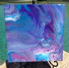14x14 Original Abstract Art  Purple Teal Pink Acrylic Pour Painting Resin New for sale  Shipping to Canada