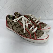 Zapatos de tenis de lona con logotipo característico de Coach Barrett marrón rojo borde de plegado talla 8 segunda mano  Embacar hacia Mexico