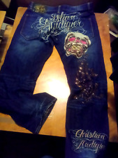 Christian Audigier Jeans Skatista Y2K Alt Goth W 36 L 24 Logotipo Caveira Bling L HOMENS comprar usado  Enviando para Brazil