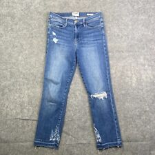 Calça jeans reta alta armação elástica lavagem média tamanho 29, usado comprar usado  Enviando para Brazil