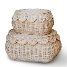 Used, Bebe Bask Hand Woven Rattan Basket Set of 2-15x10x6 Inch Lid for sale  Shipping to South Africa
