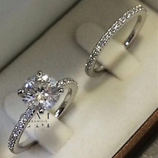 Moissanite Bridal Set Engagement Ring Round Cut 2.50 Carat Solid 14K White Gold for sale  Shipping to South Africa