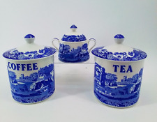 tea coffee sugar canisters blue for sale  LYMINGTON