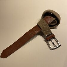 Cintura vintage Saint Hilaire da uomo 32"" a 36"" pelle marrone chiaro cotone lavorato a maglia bicolore usato  Spedire a Italy