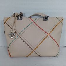 Brighton Purse Leather Tote Cream Double Strap Colorful Stitching Charm for sale  Shipping to South Africa