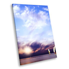 Used, Blue Sky Ships Sunrise Cool Portrait Scenic Canvas Framed Art Large Picture for sale  STRABANE